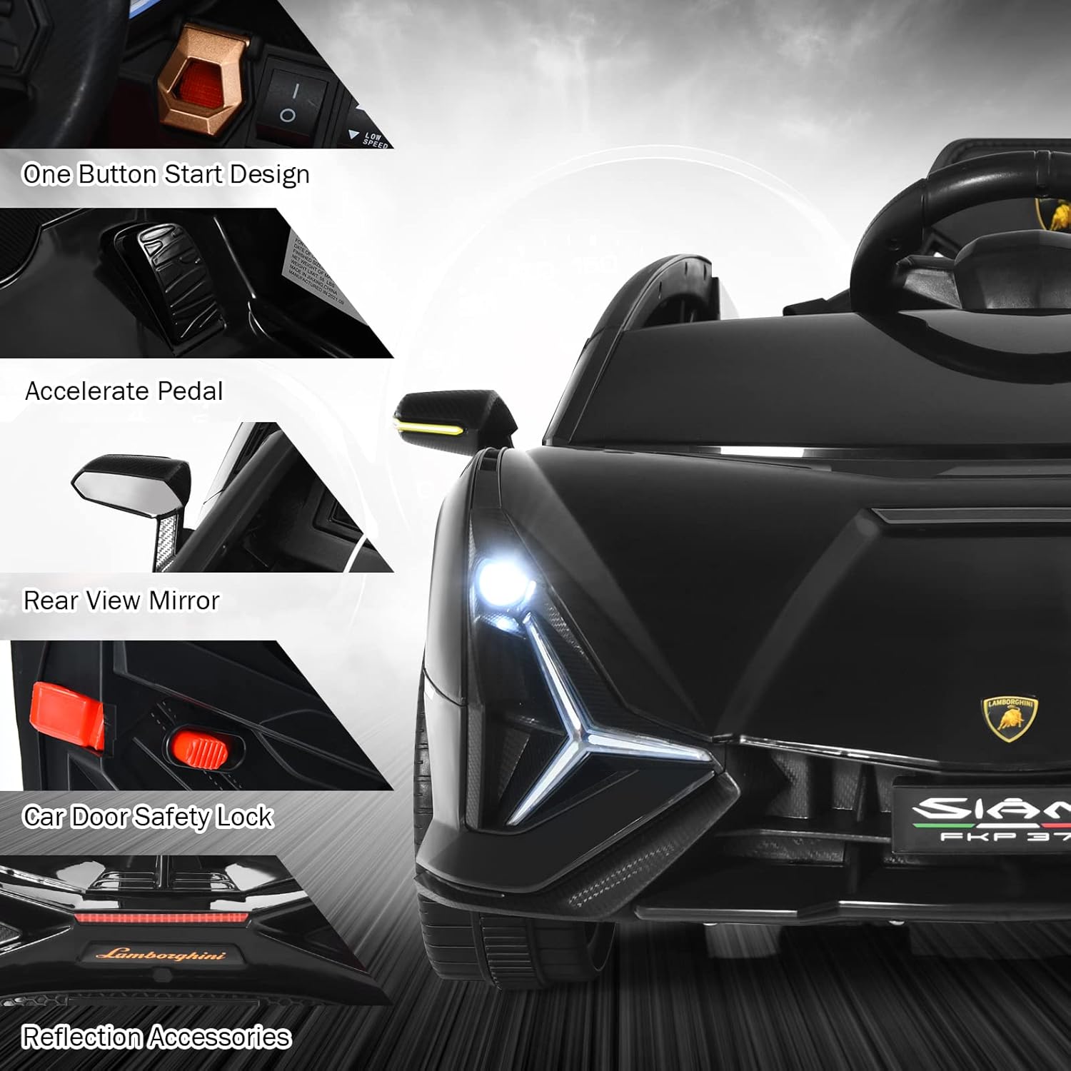 12V Licensed Lamborghini Sian Kids Electric Ride-On Car with Parent Remote, Spring Suspension & MP3 Player - Image 6