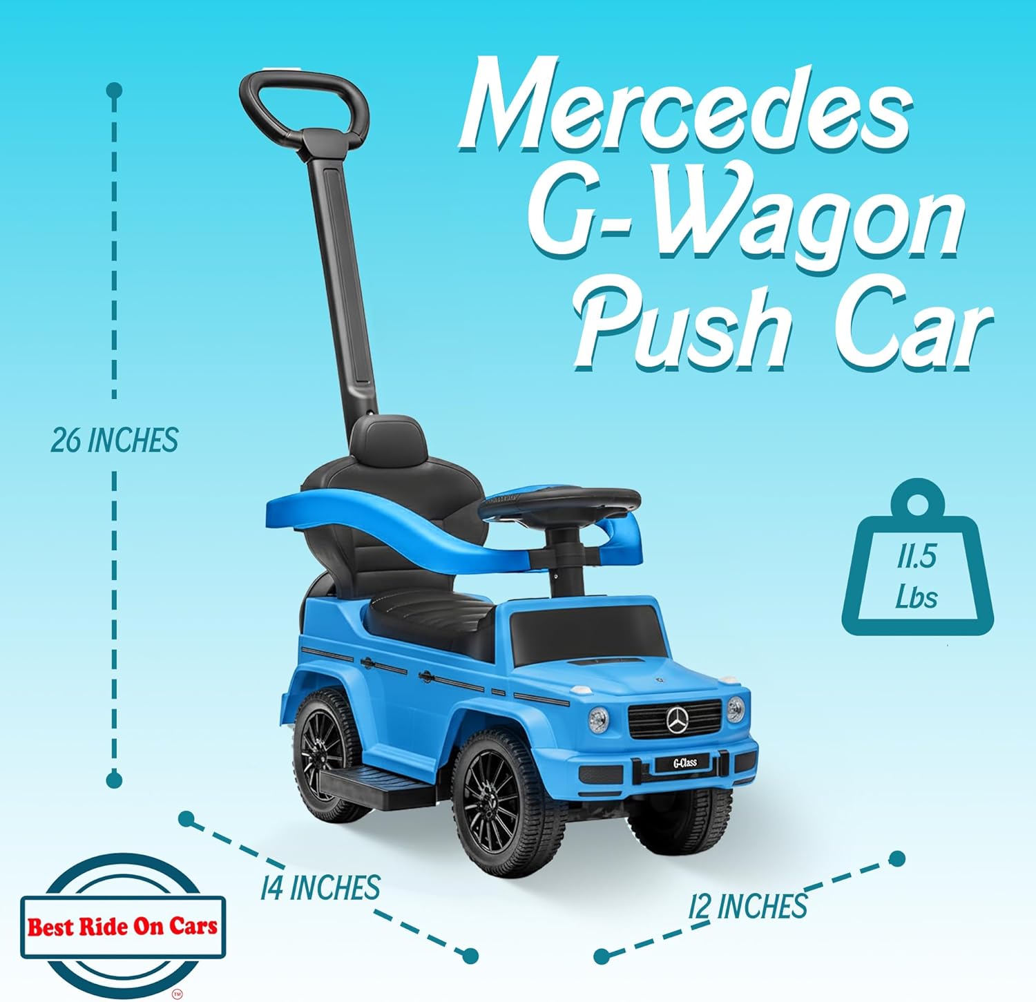 3-in-1 Mercedes G-Wagon Toddler Push Car with Parent Handle, Music & Horn Sounds - Image 3