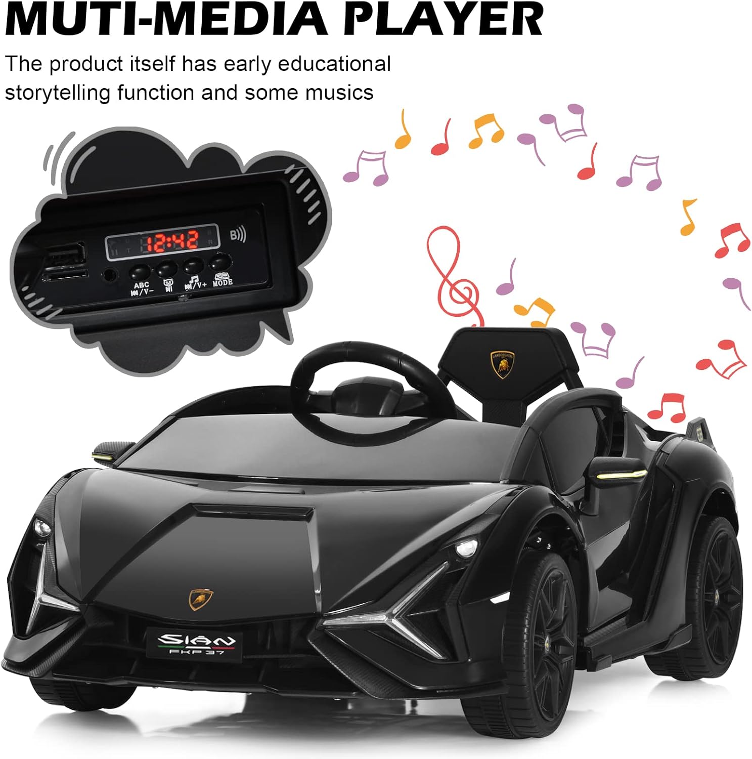 12V Licensed Lamborghini Sian Kids Electric Ride-On Car with Parent Remote, Spring Suspension & MP3 Player - Image 5