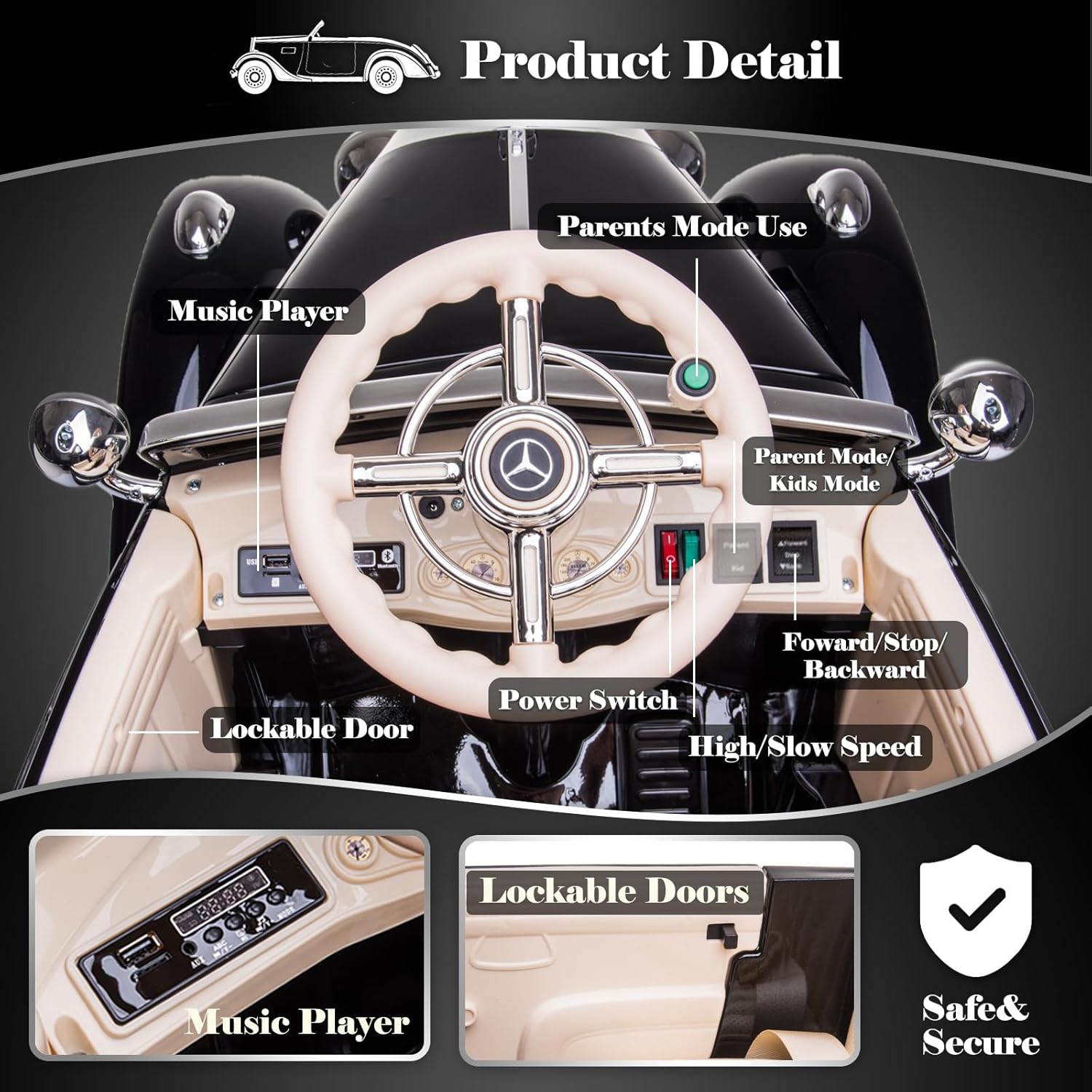 12V 14Ah Kids Electric Ride-On Car with Parent Remote Control, Mercedes-Benz Inspired Design - Image 3