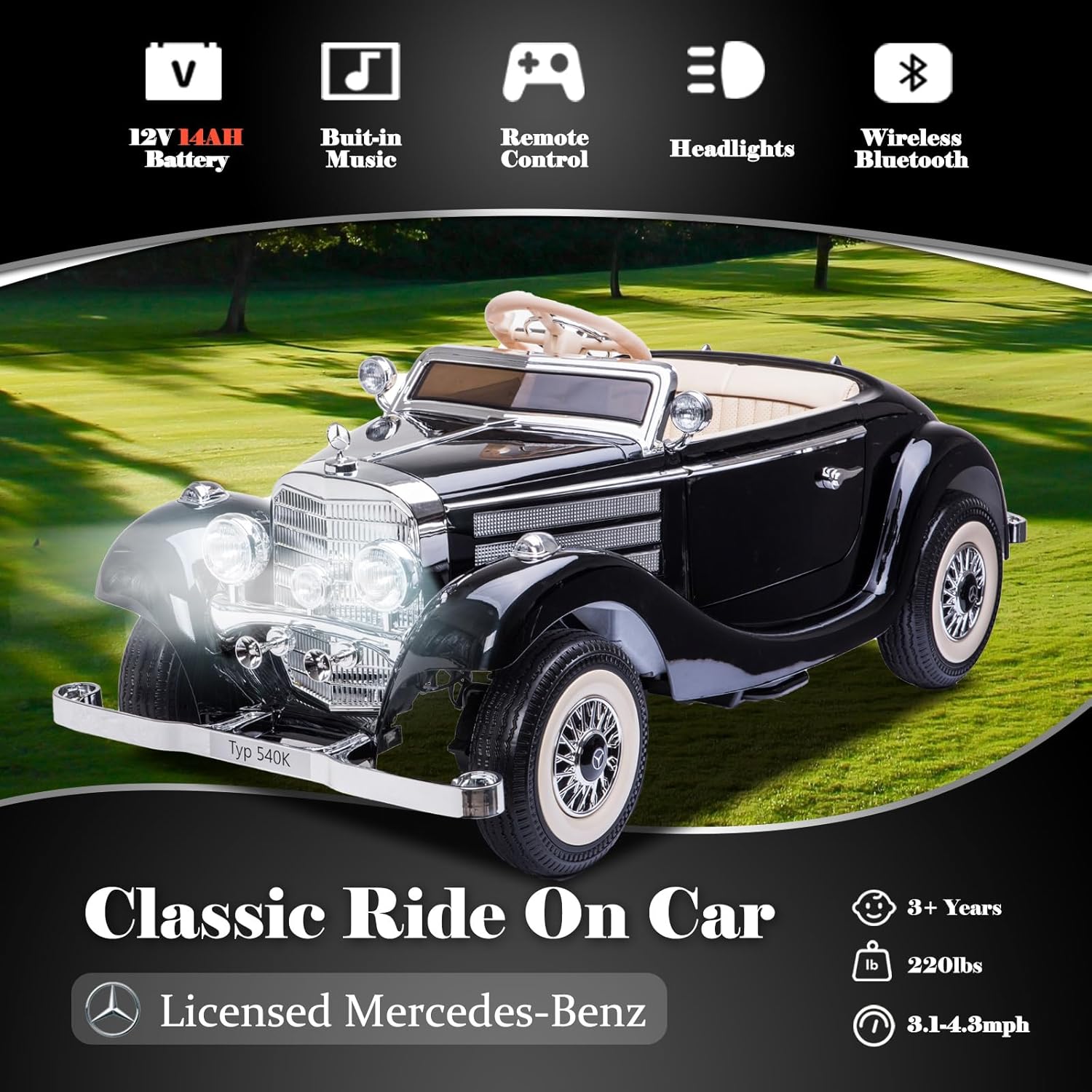 12V 14Ah Kids Electric Ride-On Car with Parent Remote Control, Mercedes-Benz Inspired Design - Image 5