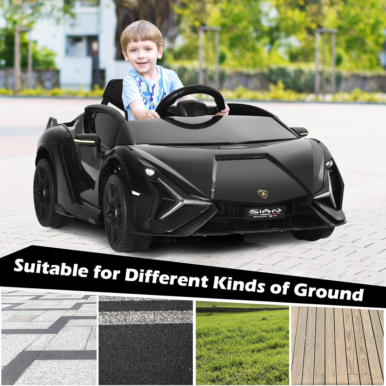12V Licensed Lamborghini Sian Kids Electric Ride-On Car with Parent Remote, Spring Suspension & MP3 Player - Image 2