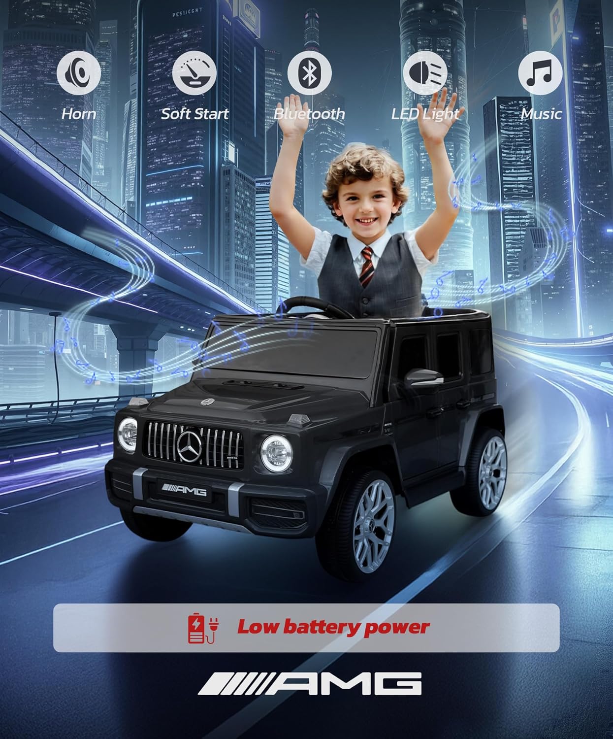 12V Licensed Mercedes-Benz AMG G63 Kids Electric Ride-On Car with Parent Remote, LED Lights, Bluetooth & Smooth Start - Image 9